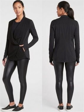 NWT Athleta Yama Wrap Jacket Black Small Asymmetrical Blazer Cardigan Coat